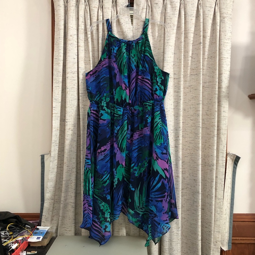 Lane Bryant Tropical Halter Handkerchief Hem Dress - 18/20
